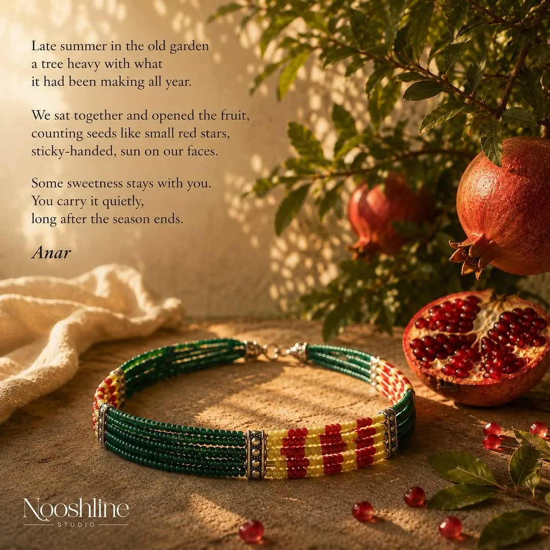 Anar handmade green and pomegranate necklace from the Nooshline collection