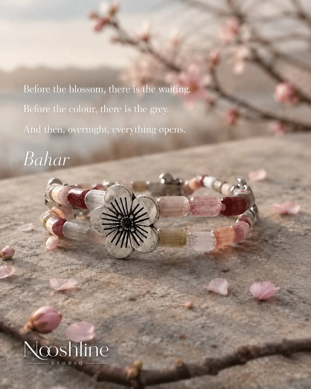 Bahar blush and burgundy handmade bracelet from the Nooshline collection